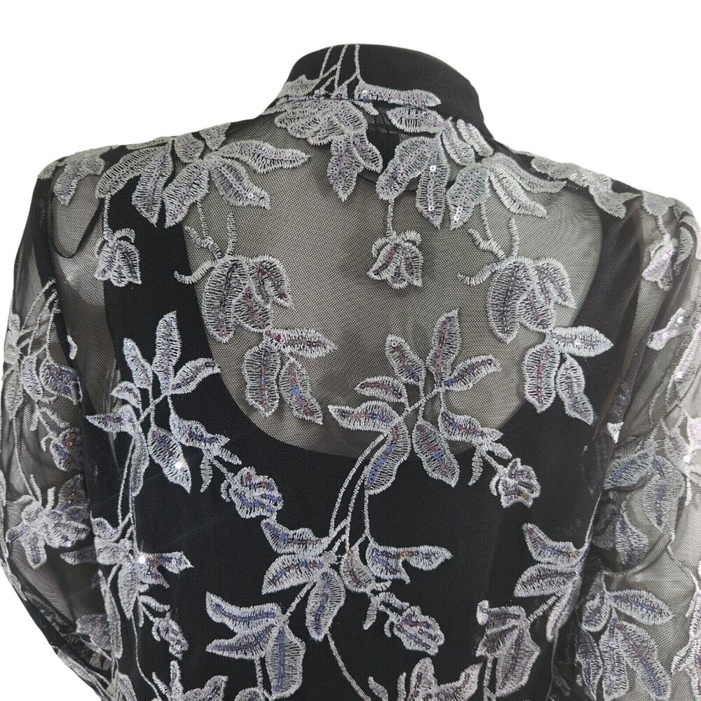 Alex Evenings Women Black Top Twinset Embroidered 3/4 Sleeve Mock Neck Size S 10 - Picture 8 of 16